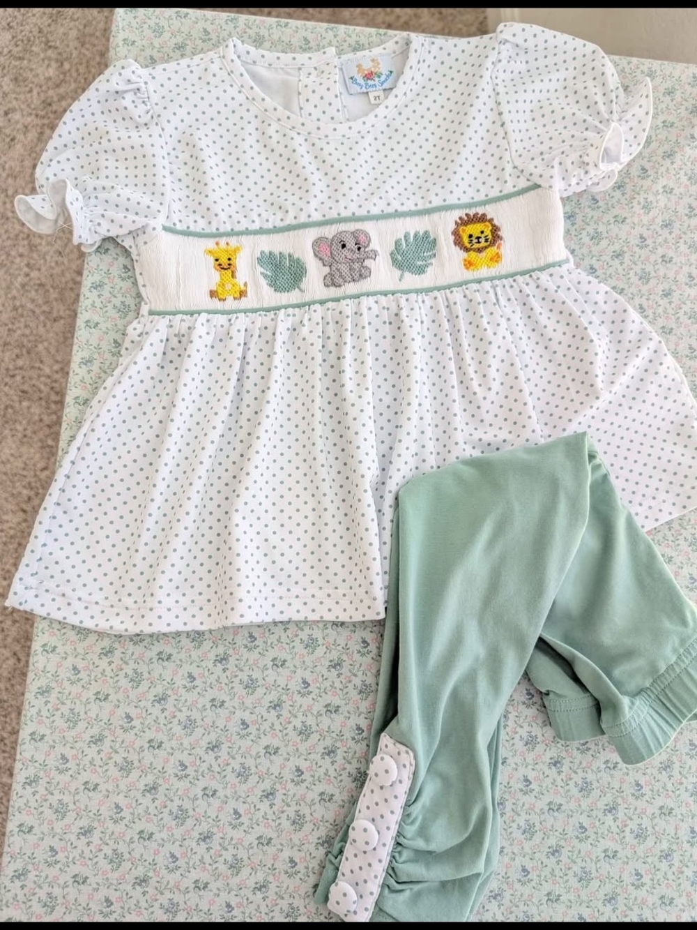 2T Smocked Zoo Animal Leggings Set